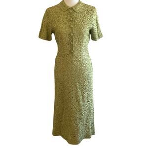 Vintage 1950s Lana Sage Green Crochet Ribbon Dress – Fitted Midi